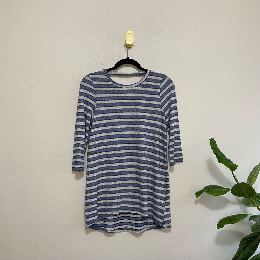 Sol Angeles Blue and White Striped 3/4 Length Sleeve Open Back Cutout Top